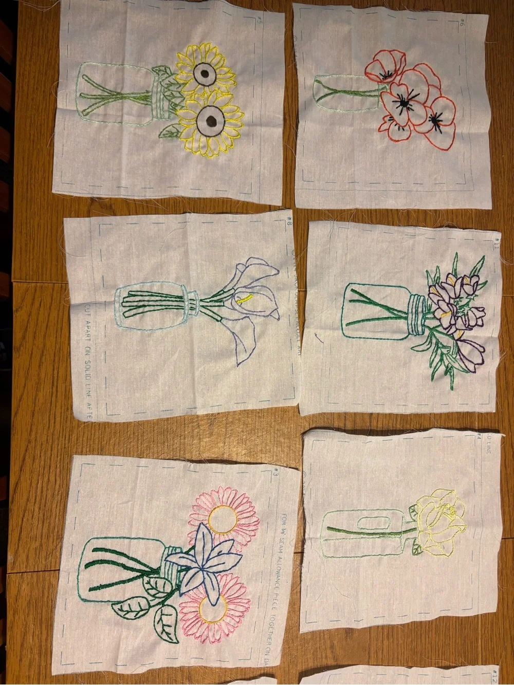 Hand Embroidered Quilt Floral Blocks 12ct